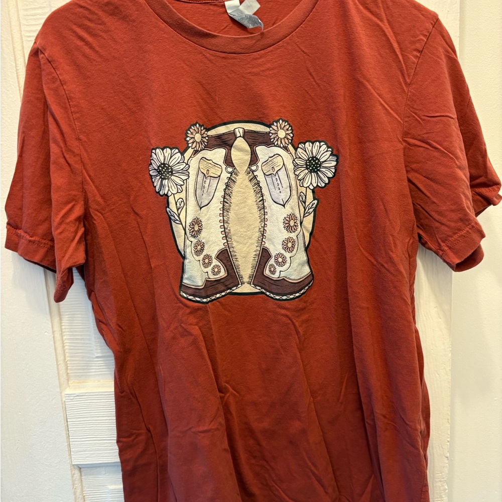 Rust Graphic T-Shirt with Floral Design